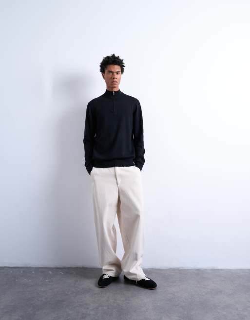 Topman essential knitted 1/4 zip funnel in black, 2 of 5