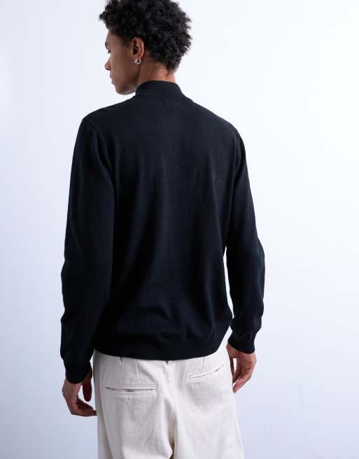 Topman essential knitted 1/4 zip funnel in black, 5 of 5
