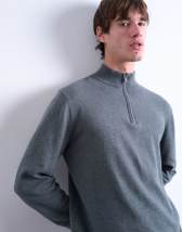Topman essential knitted 1/4 zip funnel in charcoal