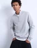[Topman] Topman essential knitted 1/4 zip funnel jumper in light grey 2XL Light grey