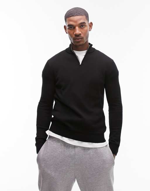 Topman essential knitted 1/4 zip jumper in black | ASOS