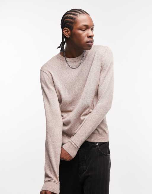 Topman essential knitted crew neck jumper in brown marl | ASOS