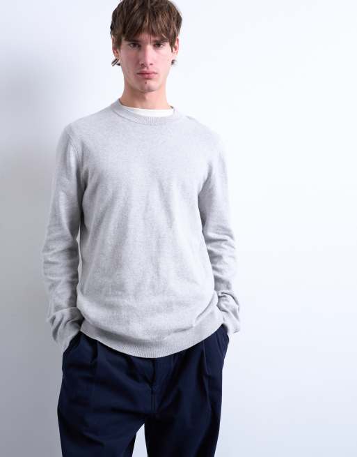 Topman essential knitted crew neck jumper in light grey, 3 of 5