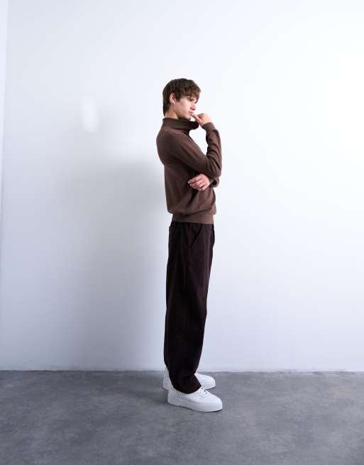 Topman essential knitted roll neck in brown, 2 of 5