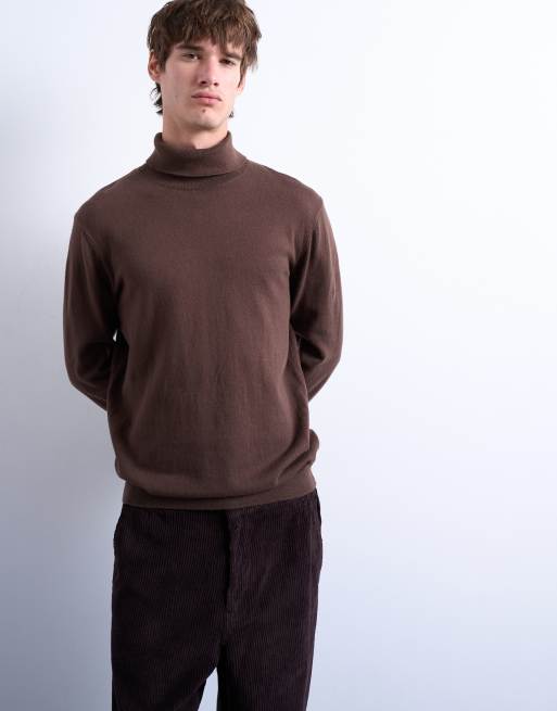 Topman essential knitted roll neck in brown, 5 of 5