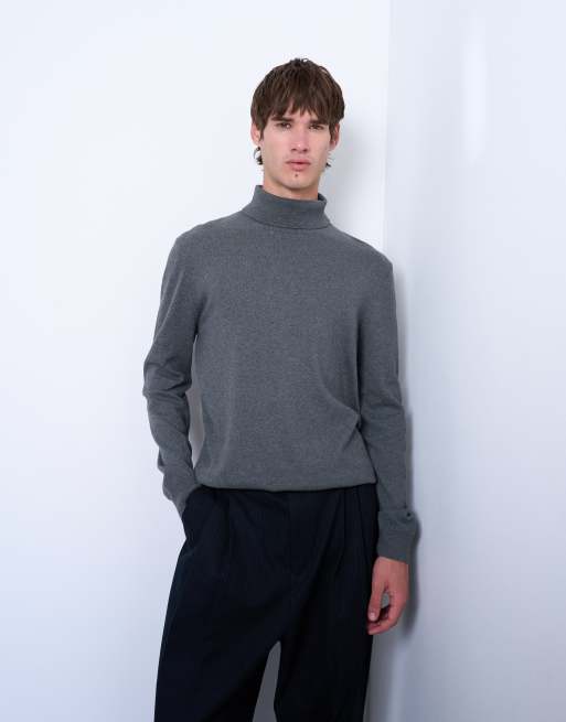 Topman essential knitted roll neck in charcoal, 5 of 5
