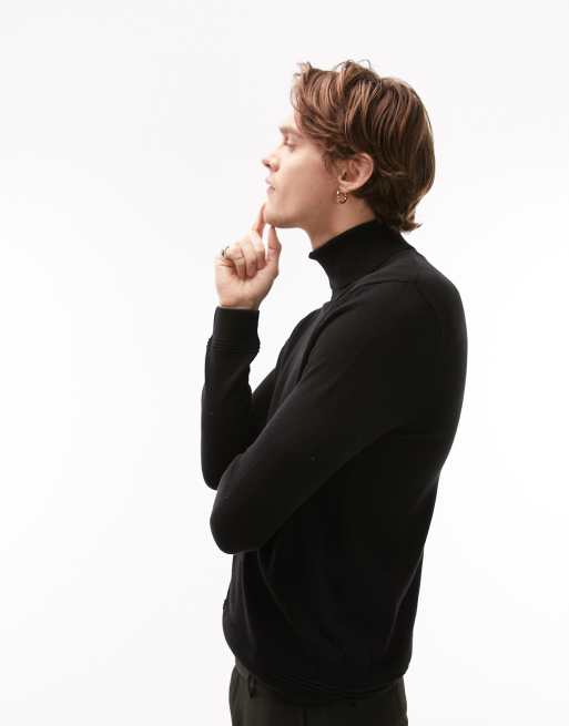  Topman essential knitted roll neck jumper in black