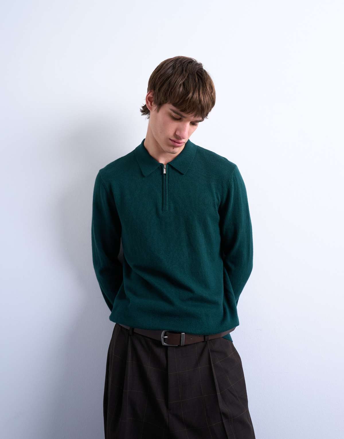 Topman essential knitted zip polo in dark green
