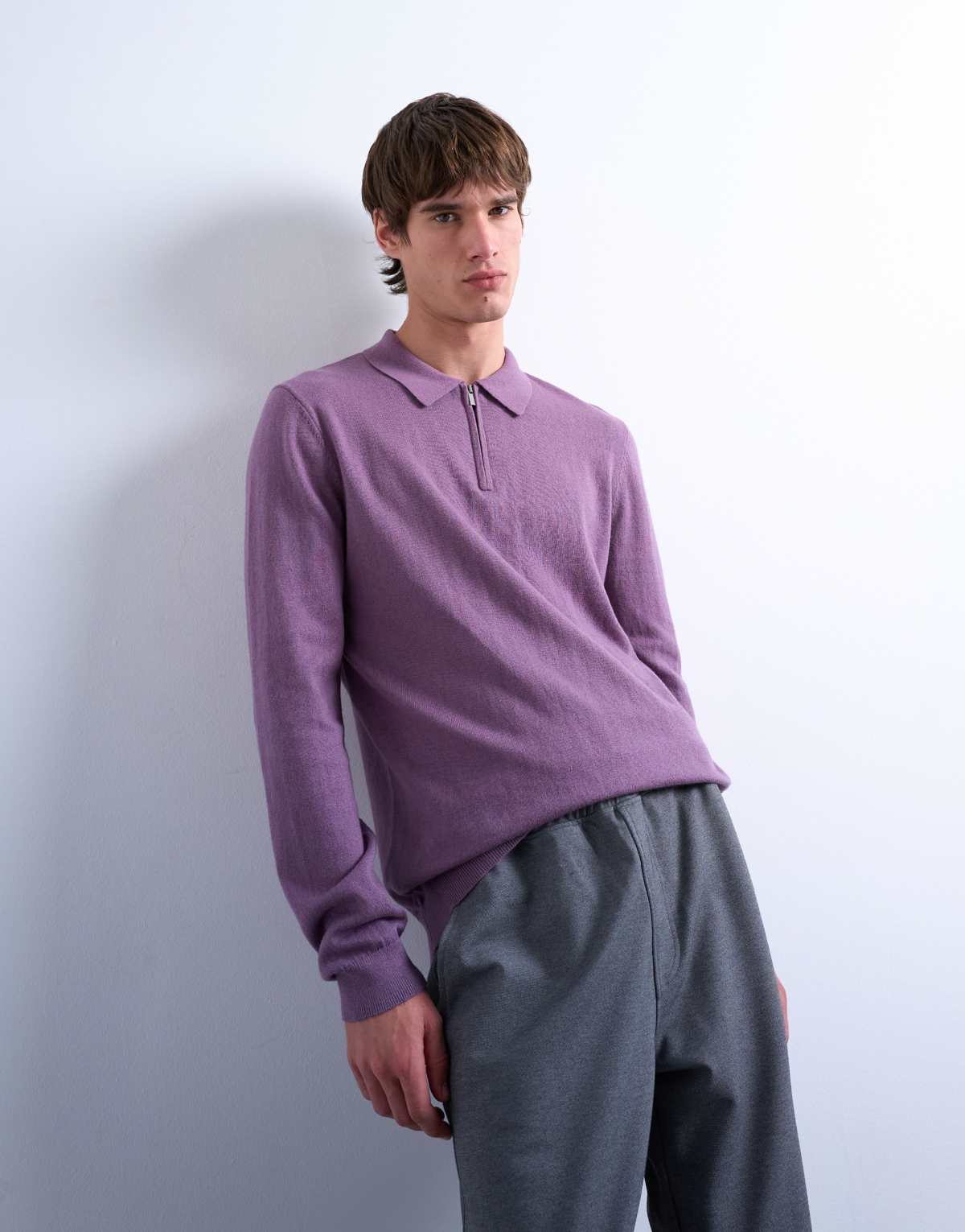 Topman essential knitted zip polo in purple