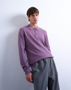 Essential knitted zip polo in purple