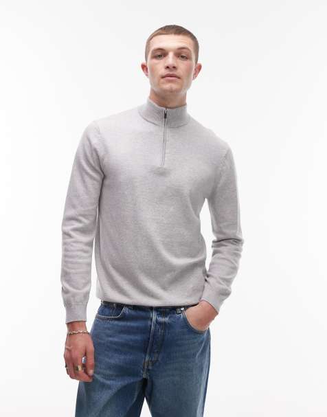 Topman – Essential – Oberteil mit Wollanteil in Hellgrau mit Stehkragen und kurzem Reißverschluss - view 1
