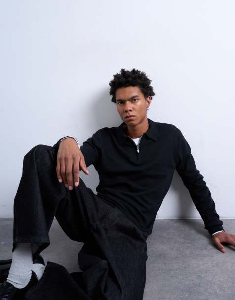Topman - Essential - Polo in maglia nera con zip - view 1