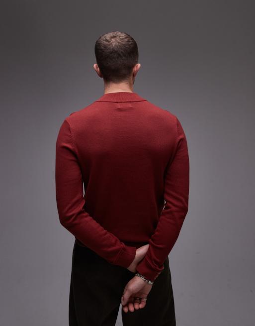 Topman essential quarter zip sweater in red