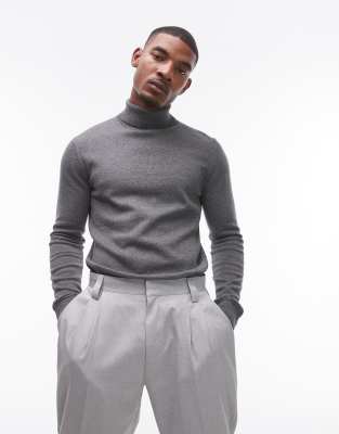 Topman essential roll neck jumper in charcoal | ASOS