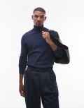 Topman essential roll neck jumper in navy