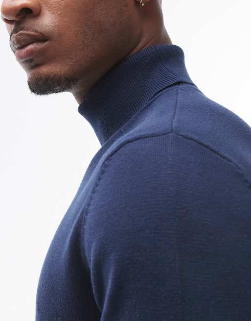 Topman essential roll neck jumper in navy, 3 of 4