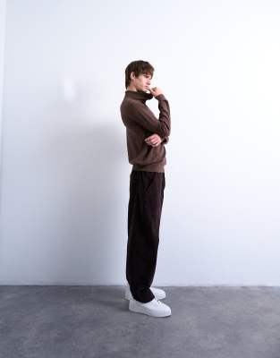 Topman Essential Roll Neck With Wool In Brown