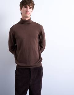 Model wearing Essential roll neck with wool in brown
