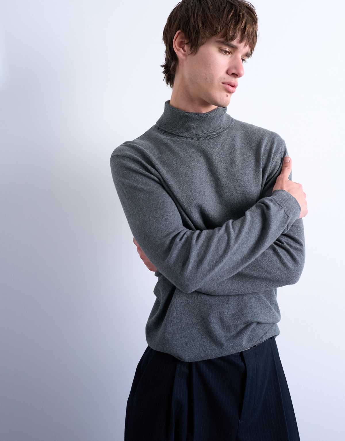 Topman essential roll neck with wool in charcoal