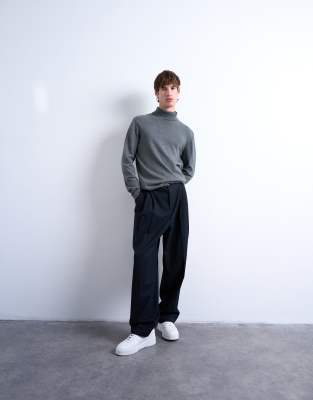 Topman Essential Roll Neck With Wool In Gray