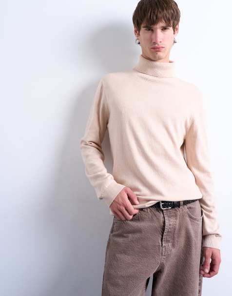 Topman essential roll neck with wool in stone - view 1