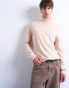 Essential roll neck with wool in stone