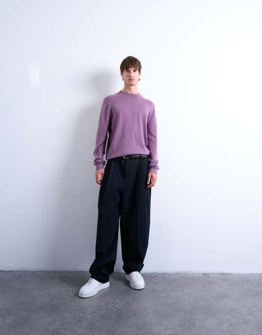 Topman – Essential – Śliwkowy dzianinowy sweter z okrągłym dekoltem, 2 z 5