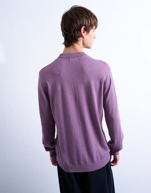 Topman – Essential – Śliwkowy dzianinowy sweter z okrągłym dekoltem, 4 z 5
