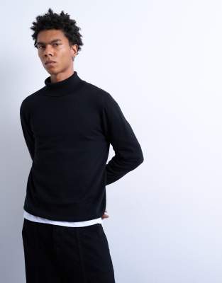 Essential - Strick-Rollkragenpullover in Schwarz Schwarz L