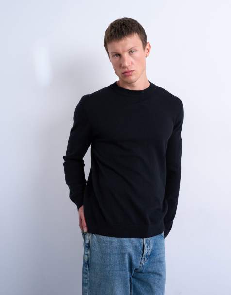Topman essential turtle neck wool blend sweater in black - view 1