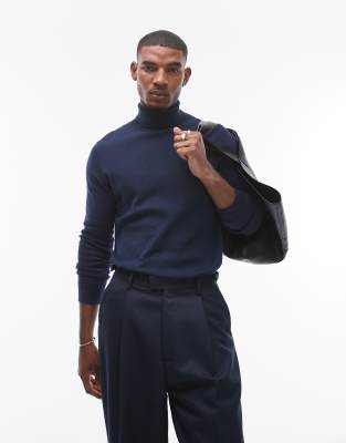 Topman Essential Turtleneck Sweater In Navy