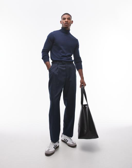 Topman essential turtleneck sweater in navy