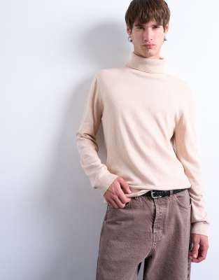 Topman Essential Turtleneck Sweater With Wool In Neutral