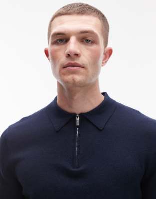Topman Essential Zip Polo With Wool