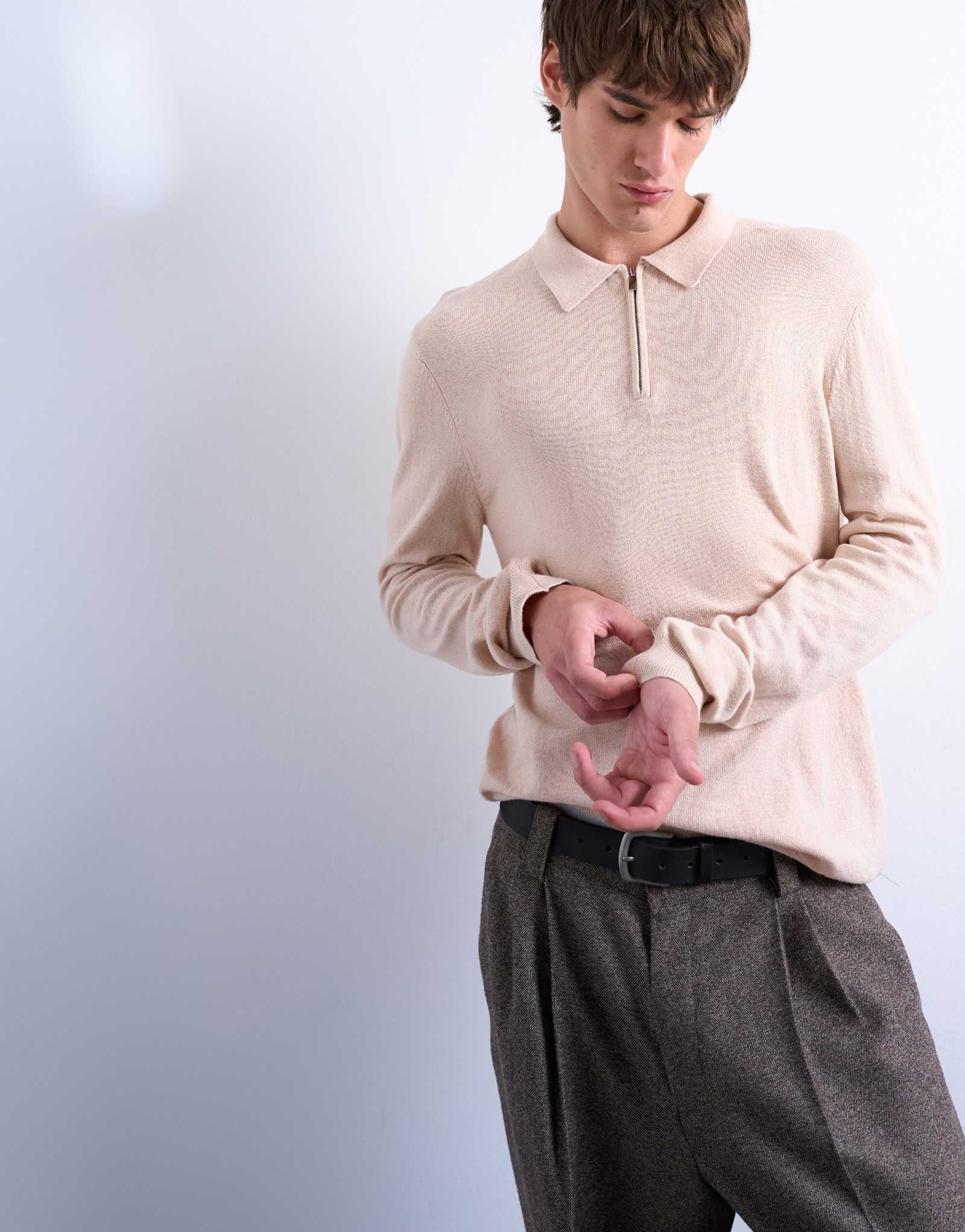 Поло Topman essential на молнии из шерсти в камне