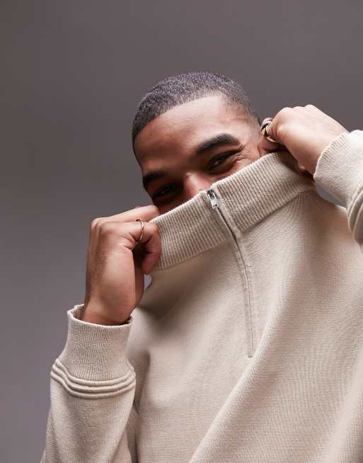 Topman essentials 1/4 zip in stone, 3 of 4