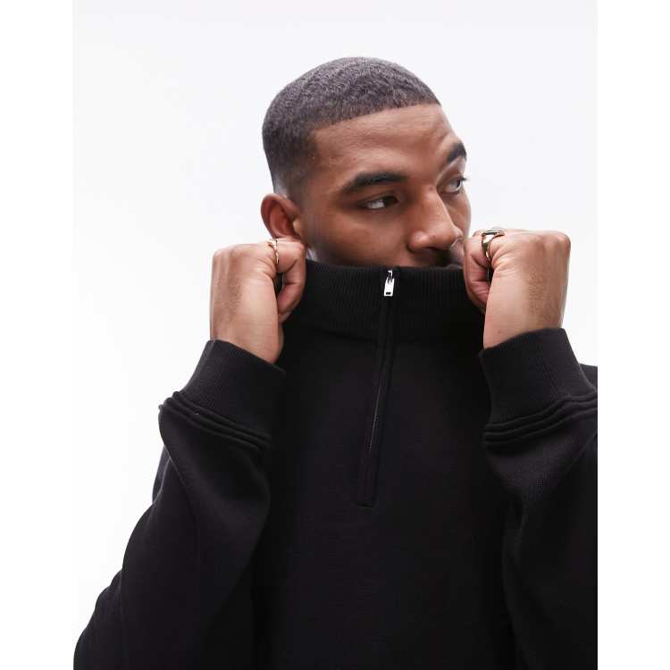 Topman essentials 1/4 zip jumper in black | ASOS