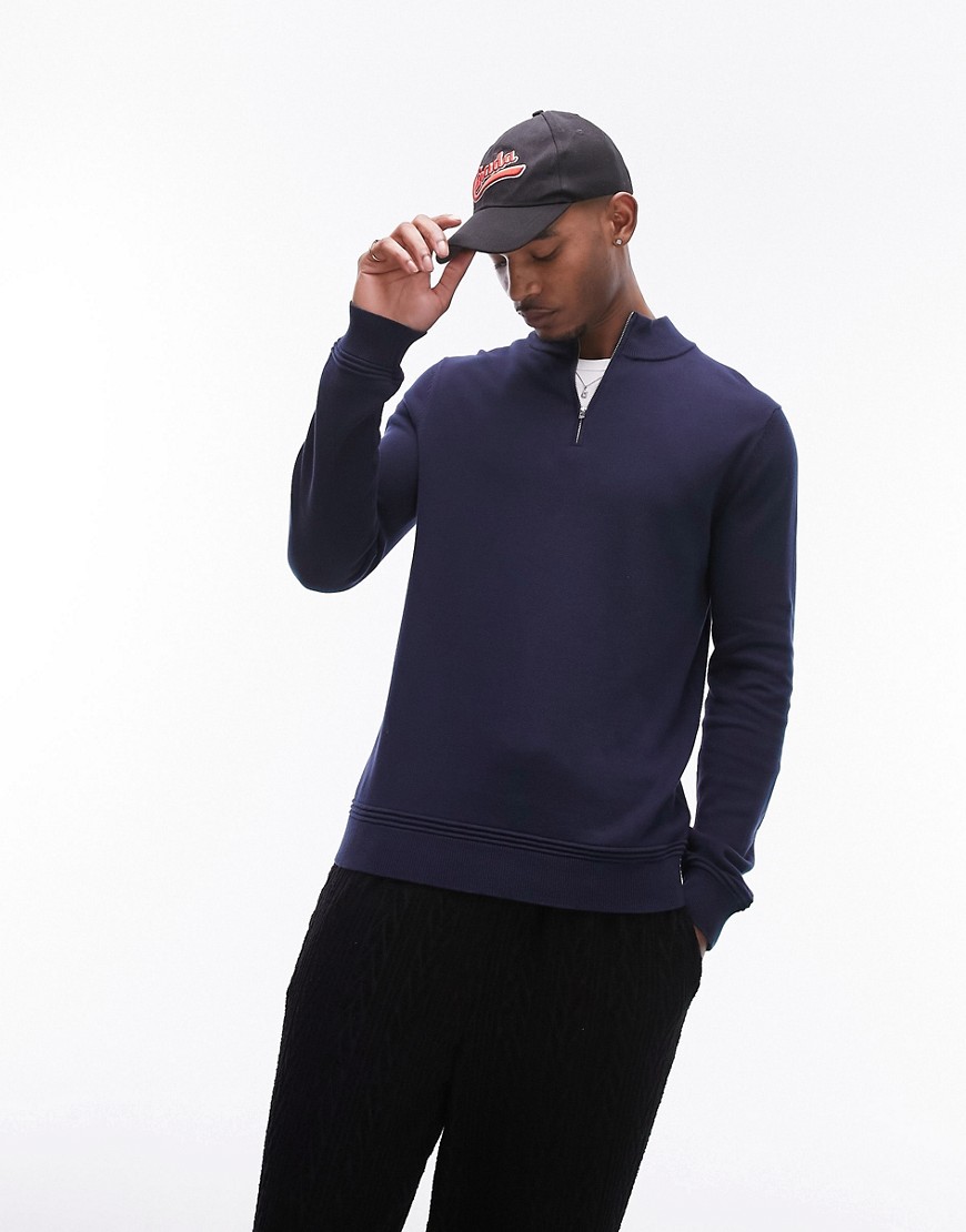 Topman Essentials 1/4 Zip Sweater In Navy
