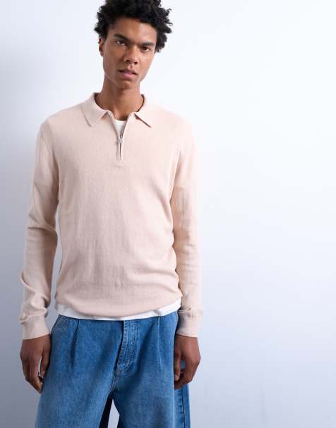 Topman - Essentials - Beige strikket polotrøje med lynlås - view 1