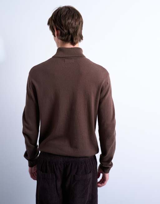 Topman - Essentials - Gebreide coltrui in bruin, 4 van 5