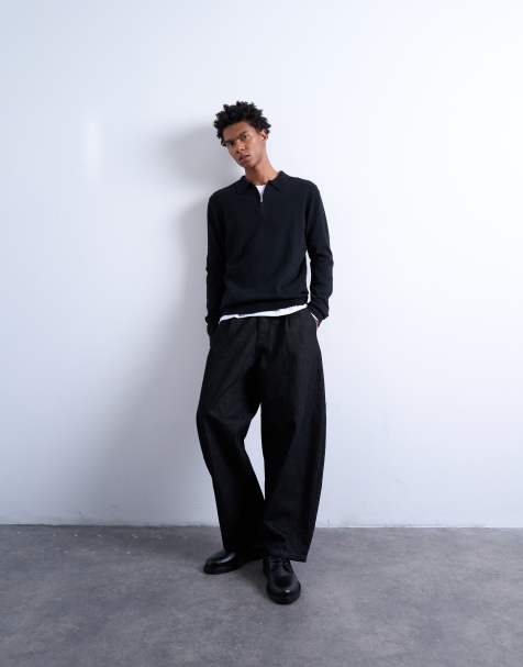 Topman – Essentials – Gestricktes Polohemd in Schwarz mit Reißverschluss - view 1