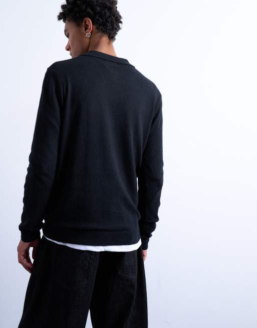Topman essentials knit zip polo in black, 5 of 5