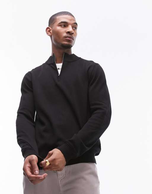 Topman Essentials Maglione nero con zip corta ASOS