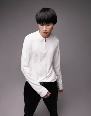 Topman essentials knitted zip polo in ecru - ASOS Price Checker