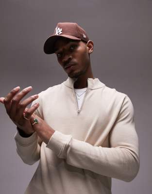 Topman - Essentials - Pull à col zippé - Taupe-Neutral