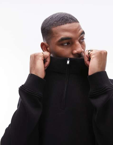 Topman – Essentials – Pullover in Schwarz mit kurzem Reißverschluss - view 1