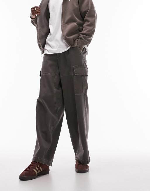 Topman extra wide cargo pants in khaki