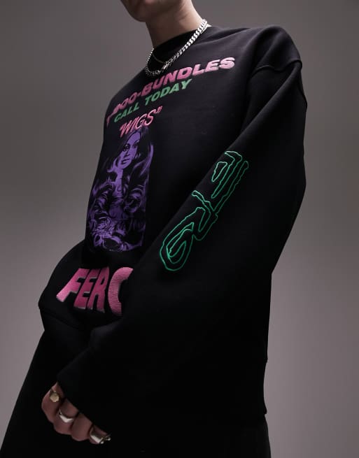Topman - Extreem oversized sweatshirt met A$AP Ferg-print in zwart