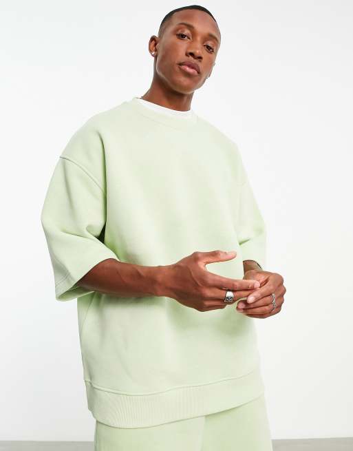 Topman - Extreem oversized sweatshirt met korte mouwen in groen