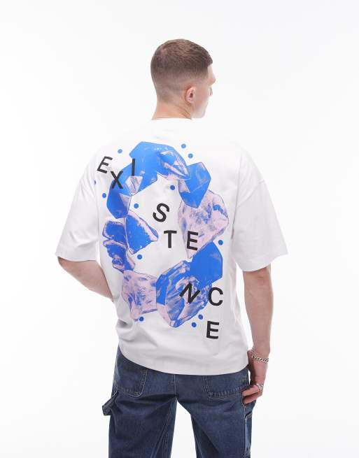 Topman - Extreem oversized T-shirt met Existence-print op de voor- en achterkant in wit